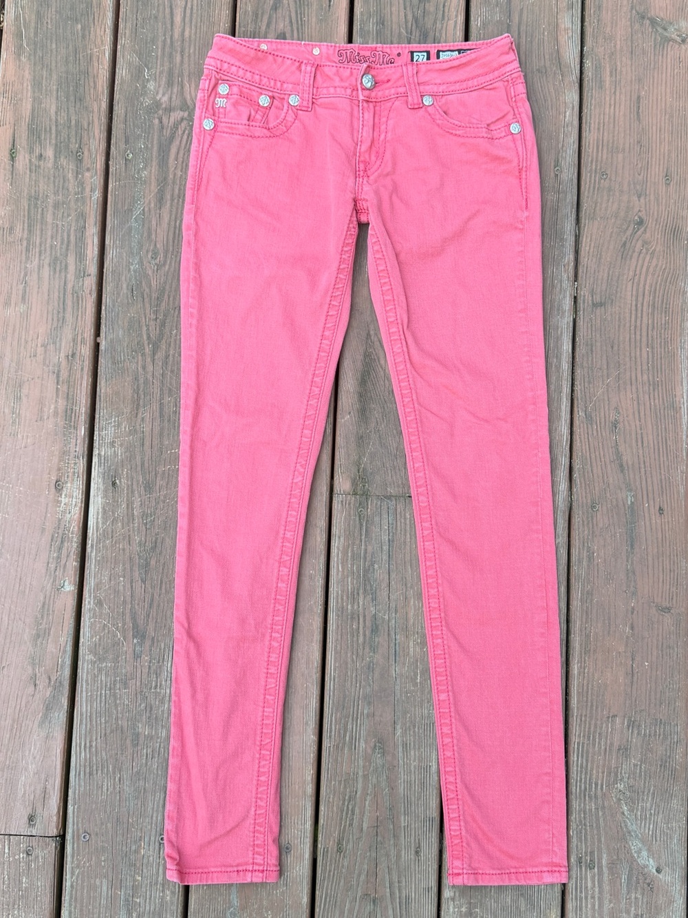 Miss Me Skinny Jeans Melon Pink Womens 27 Embellished Rhinestone Y2K 90s